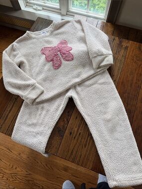 Lola + The Boys Cream Sherpa Pajama Set with Pink Bow Detail
